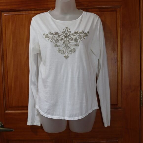 Velvet Silver Embellished Long Sleeve Tee | Vintage 90s Normcore Medium - Picture 2 of 12